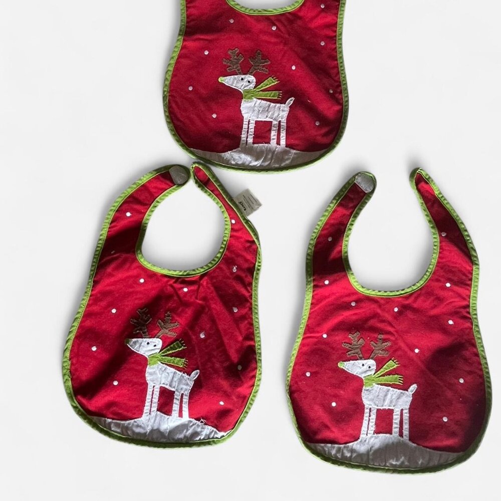Set of 3 Christmas bibs with reindeer design